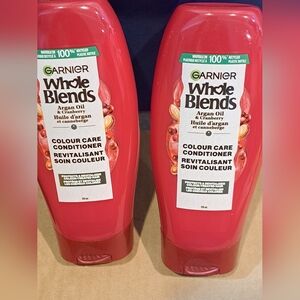 2 New Garnier Whole Blends Argan Oil & Cranberry Colour Care Conditioner. 370ml